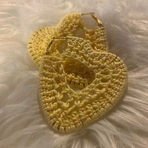Yellow heart shaped crochet earrings